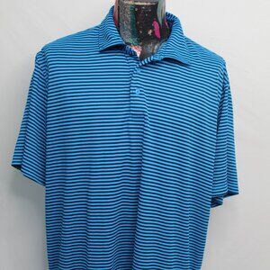 Atlantic Sol Men's Short Sleeve 3 Button Polo Shirt Marine Blue Striped XL